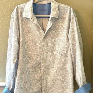 Taso Elba Men’s XL Dress Shirt 17-17 1/2 Gray/White Paisley